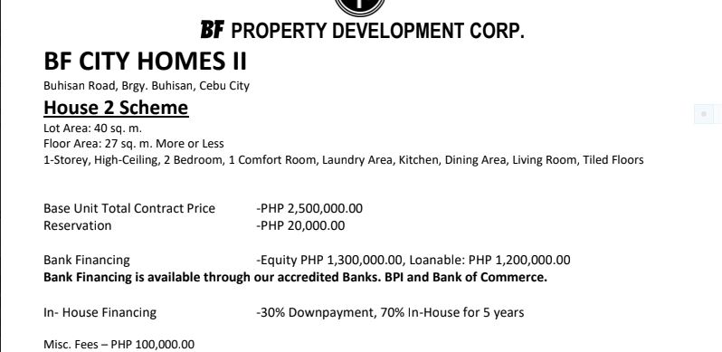 BF Homes Buhisan price 3 june 2018